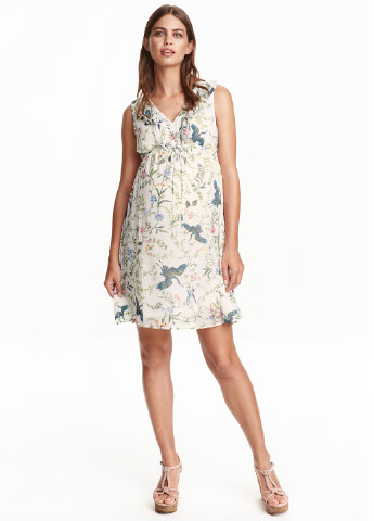 Белое кэжуал платье для беременных H&M с цветочным принтом