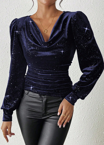 Тёмно-синяя блуза SHEIN