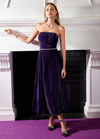 Темно-фіолетова вечірня, коктейльна сукня з відкритими плечима, а-силует SHEIN однотонна