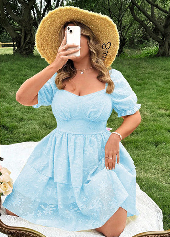 Голубое кэжуал платье а-силуэт SHEIN однотонное