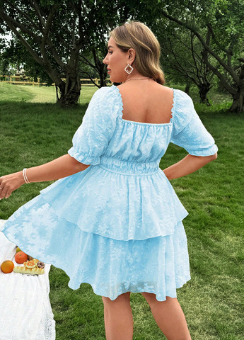 Голубое кэжуал платье а-силуэт SHEIN однотонное