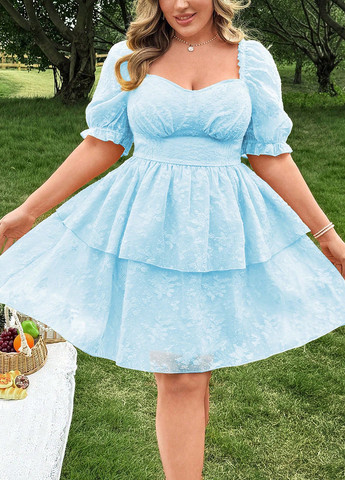 Голубое кэжуал платье а-силуэт SHEIN однотонное