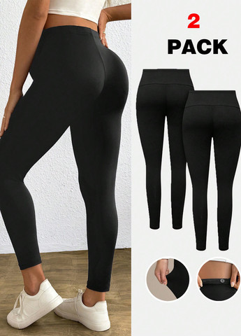 Черные демисезонные леггинсы для беременных (2шт.) SHEIN