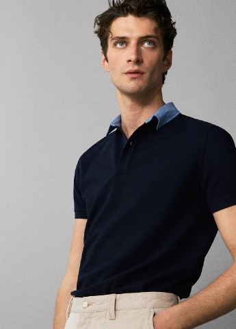 Темно-синяя футболка-поло для мужчин Massimo Dutti однотонная