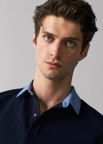 Темно-синяя футболка-поло для мужчин Massimo Dutti однотонная