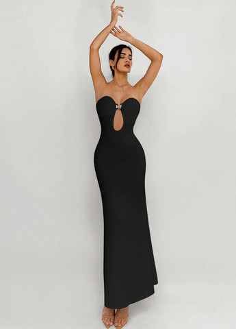 Черное вечернее платье годе, с открытой спиной SHEIN однотонное