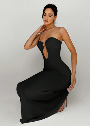 Черное вечернее платье годе, с открытой спиной SHEIN однотонное