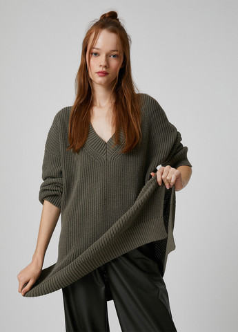Оливковый (хаки) демисезонный пуловер пуловер KOTON