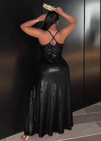 Чорна вечірня сукня на запах SHEIN однотонна