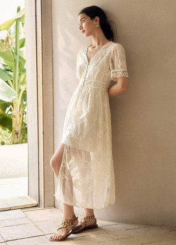 Кремова святковий сукня а-силует SHEIN однотонна