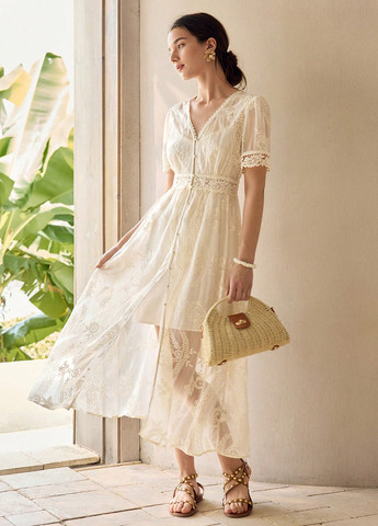 Кремова святковий сукня а-силует SHEIN однотонна