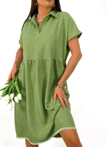 Оливкова (хакі) женское льняное платье цвет хаки р.46/48 362858 New Trend