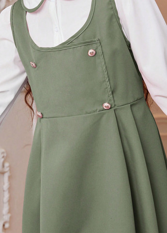 Фісташковий демісезонний комплект (блуза, сарафан) SHEIN