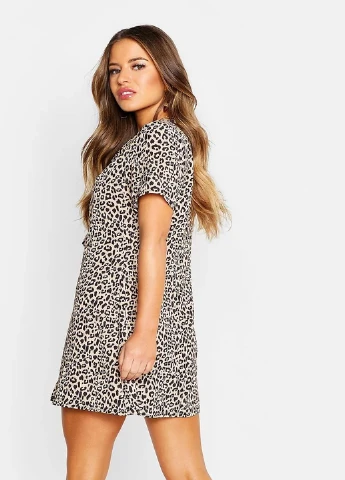 Коричневое кэжуал платье Boohoo леопардовый