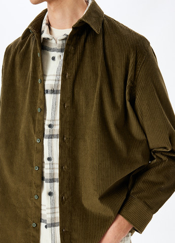 Оливковковая (хаки) кэжуал рубашка однотонная KOTON