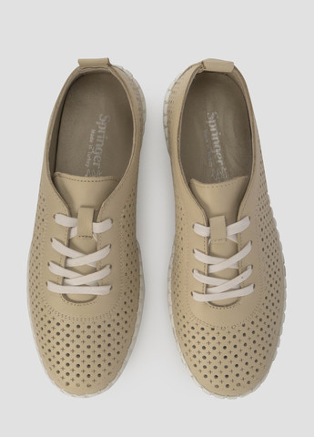 Бежевые мокасины Springer с белой подошвой, с перфорацией