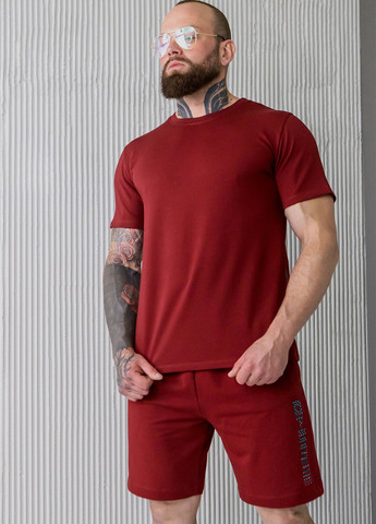 Бордовий літній костюм (футболка, шорти) з шортами TOTALFIT