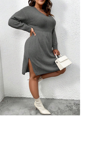 Темно-серое кэжуал платье платье-свитер SHEIN однотонное