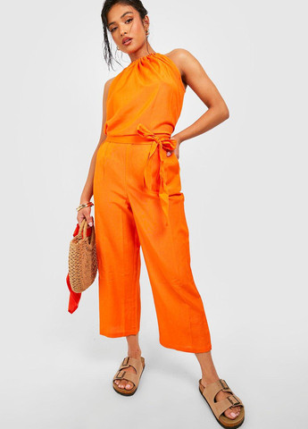 Комбінезон Boohoo комбінезон-брюки однотонний помаранчевий кежуал льон, віскоза