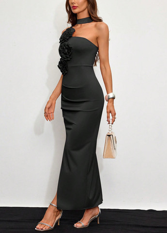 Темно-сіра кежуал сукня на одне плече SHEIN однотонна