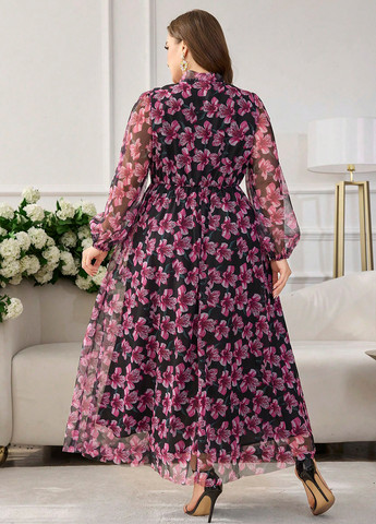 Комбінована святковий, кежуал сукня кльош SHEIN з квітковим принтом