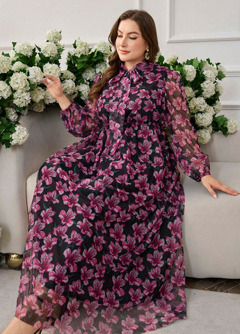 Комбінована святковий, кежуал сукня кльош SHEIN з квітковим принтом