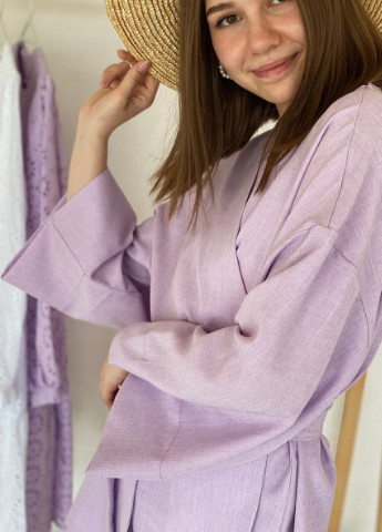 Лілова кежуал футболка кімоно з пояском "токіо" romashka, ліловий, one size (4274) Ромашка однотонна