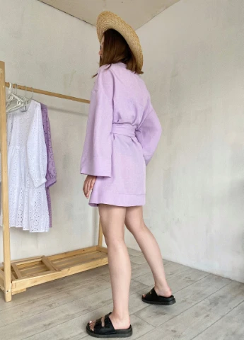 Лілова кежуал футболка кімоно з пояском "токіо" romashka, ліловий, one size (4274) Ромашка однотонна