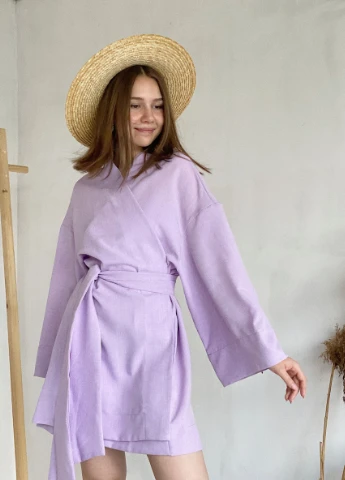 Лілова кежуал футболка кімоно з пояском "токіо" romashka, ліловий, one size (4274) Ромашка однотонна