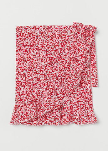 Красная кэжуал цветочной расцветки юбка H&M на запах
