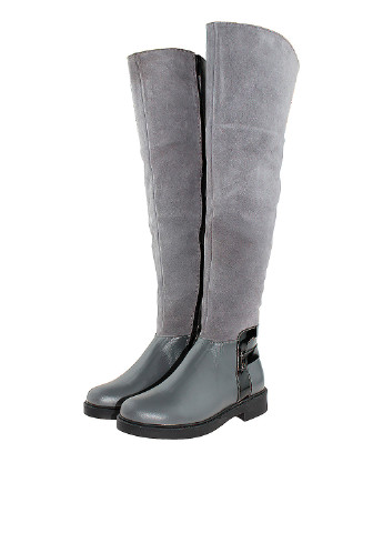 Женские темно-серые сапоги Dalis лаковые и на низком каблуке