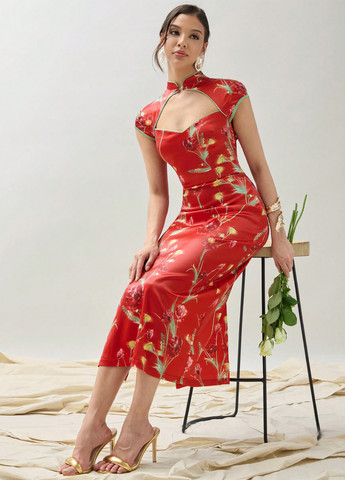 Червона кежуал сукня SHEIN з квітковим принтом