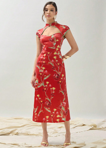 Червона кежуал сукня SHEIN з квітковим принтом