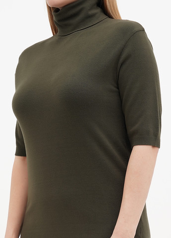 Оливковое (хаки) кэжуал платье платье-водолазка Sassofono однотонное