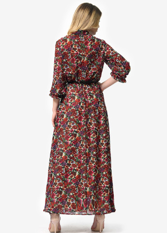 Бордовое кэжуал платье клеш Lila Kass с цветочным принтом