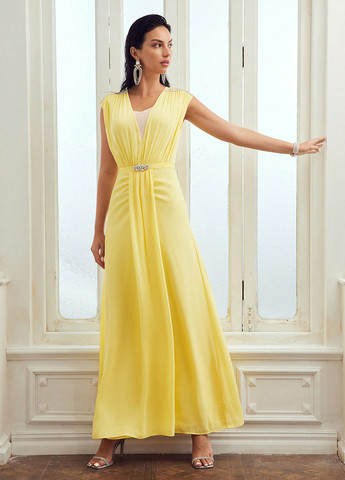 Жовтий вечірня сукня SHEIN з новорічним принтом