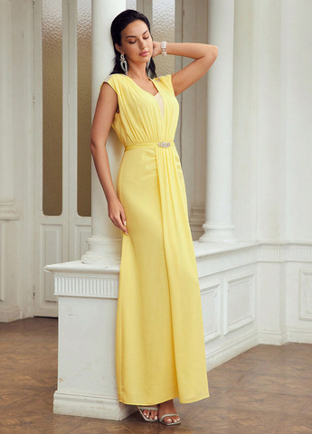 Жовтий вечірня сукня SHEIN з новорічним принтом