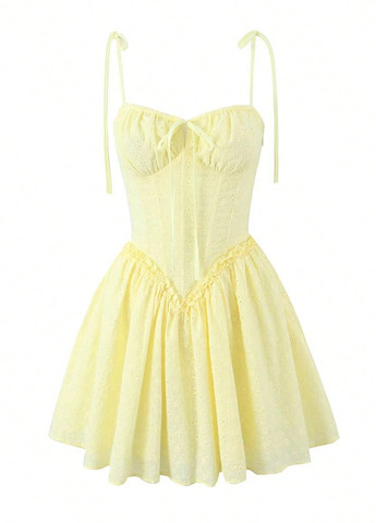 Светло-желтое кэжуал платье бэби долл SHEIN однотонное