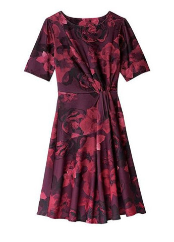 Темно-бордова коктейльна сукня кльош Signature Collection з квітковим принтом