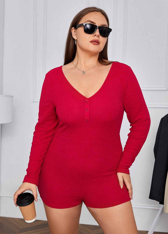 Комбінезон SHEIN комбінезон-шорти однотонний червоний кежуал поліестер, трикотаж