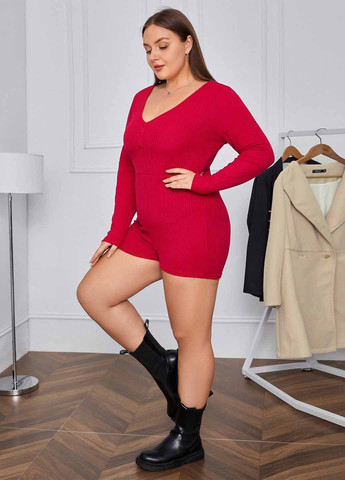 Комбінезон SHEIN комбінезон-шорти однотонний червоний кежуал поліестер, трикотаж