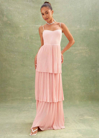 Персикова кежуал сукня а-силует, плісована SHEIN однотонна