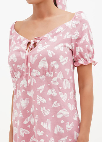 Розовое домашнее платье в стиле ампир Трикомир сердечки