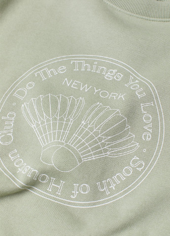 Свитшот H&M - Прямой крой надпись фисташковый кэжуал хлопок, трикотаж - (236018058)
