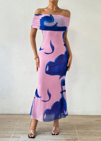 Рожево-лілова кежуал сукня з відкритими плечима SHEIN з малюнком