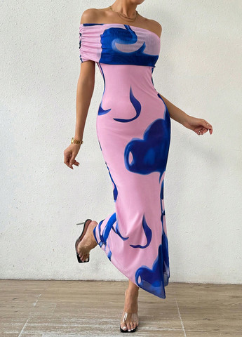 Рожево-лілова кежуал сукня з відкритими плечима SHEIN з малюнком