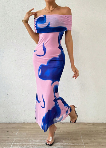 Рожево-лілова кежуал сукня з відкритими плечима SHEIN з малюнком