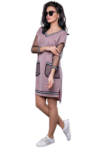 Персиковое кэжуал платье короткое ST-Seventeen в полоску