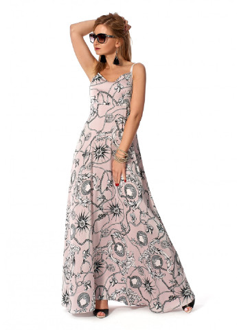 Пудровое кэжуал платье а-силуэт SL-Fashion с рисунком