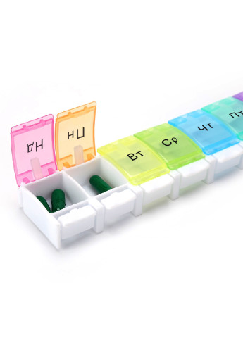 Органайзер для таблеток на 7 днів пластиковий кольоровий, 22,3х5,2х2,8 см MVM (251103859)